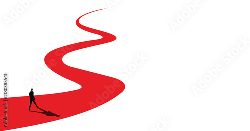 Businessman silhouette walking EPS on winding red path, isolated transparent background for career journey leadership concept Art & Illustration