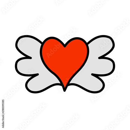 Heavenly Love Heart with Wings Vector Element