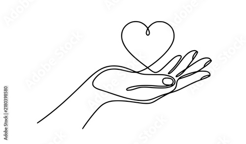 Foto Open Hand Offering Heart Continuous Line Vector Illustration for Giving Charity