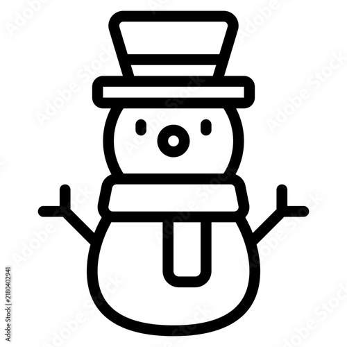 A cheerful snowman character wearing a top hat and a scarf, designed in a flat style. Ideal for winter-themed projects and holiday decorations.