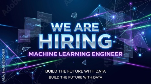 We Are Hiring Machine Learning Engineer Futuristic Technology Recruitment Banner hiring, recruit, recruitment, job, career, vacancy, opportunity, employment, work, join, team, staff, agency, poster, b