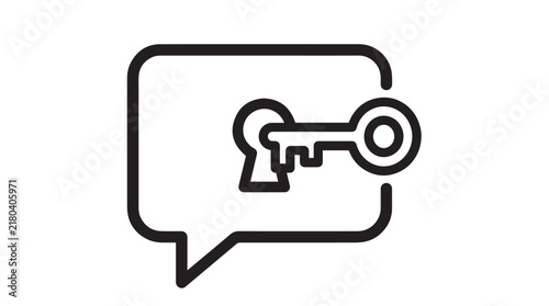 Speech bubble icon with keyhole and key shape representing secure communication and privacy protection vector illustration