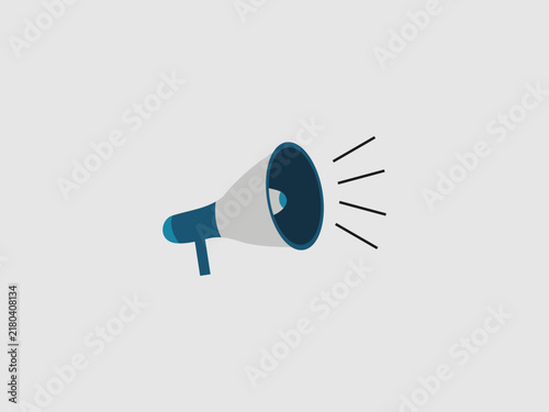 Bild auf Leinwand A blue and white megaphone amplifying sound waves to project announcements, prot