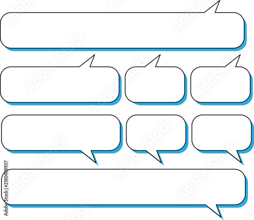 ブルーの吹き出しセット 大小サイズのテロップ・会話・コメント用フレーム / Blue speech bubble set in various sizes for comments and conversations
