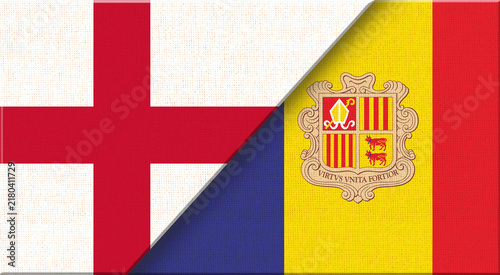 Double flag of England and Andorra on fabric texture - 3D illustration.