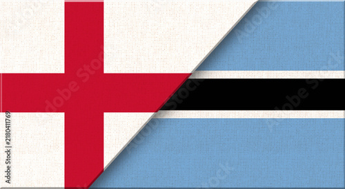 Double flag of England and Botswana on fabric texture - 3D illustration.