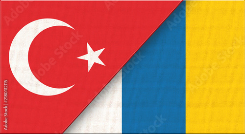 Double flag of Turkey and Canary Islands on fabric texture - 3D illustration.
