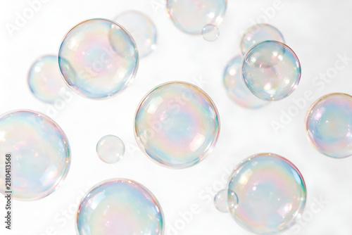soap bubbles on blue