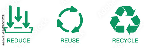 Reduce reuse recycle icon set, arrow sync rotation outline symbols for environmental management waste reduction sustainability recycling and eco friendly design
