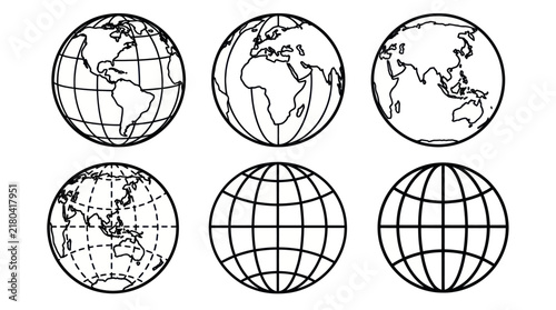 Globe and world map linear icons.