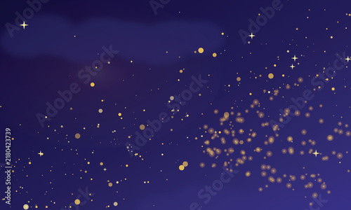 фотографія Golden dust motes drift in deep blue twilight sky with subtle cloud formations a