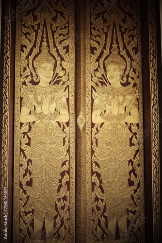 detail of thai temple door art style