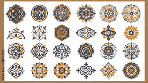 Colorful Geometric Mandala Ornament Collection with Intricate Decorative Circular Patterns