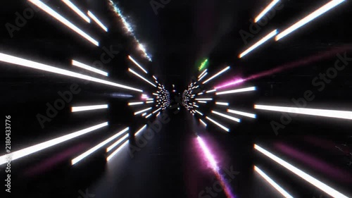 Fast motion futuristic neon light tunnel speed warp digital background loop