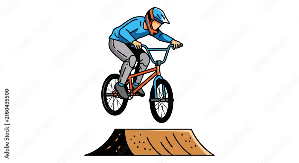 Obraz premium Bmx rider performing a jump over a dirt ramp vector illustration
