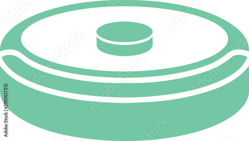 Minimalist icon of a round robotic vacuum cleaner in mint green and white smart home