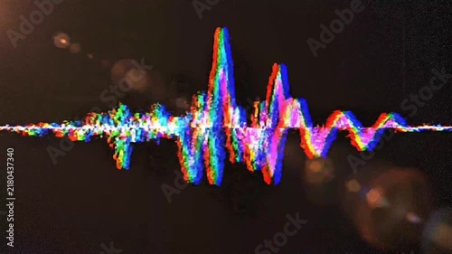Colorful audio sound wave equalizer visualization on dark textured background