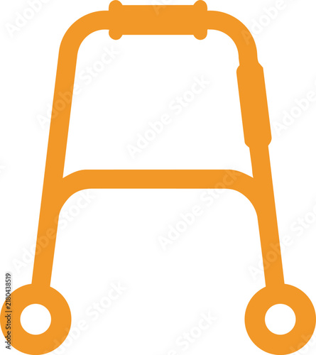 Orange icon of a medical mobility walker with two wheels and hand grips mobility aid