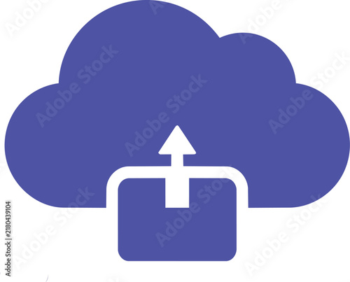 Purple cloud icon with a white box and upward arrow, representing data upload or cloud storage concept