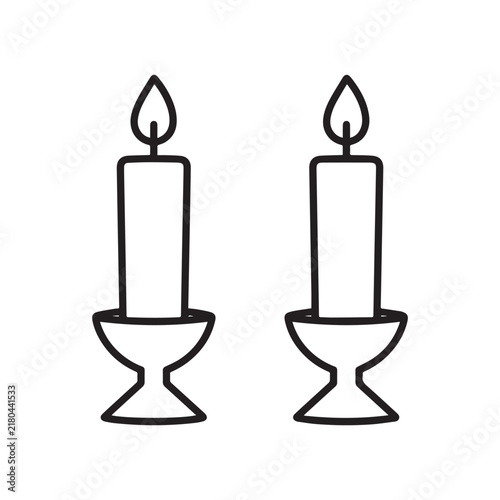 Burning Candles In Candlestick Line Art Vector Icon Illustration White Background.