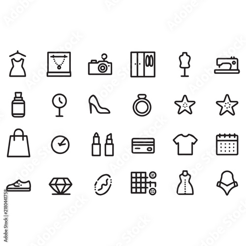 Fashion Shopping Accessories Line Icon Set Vector Illustration On White Background. 