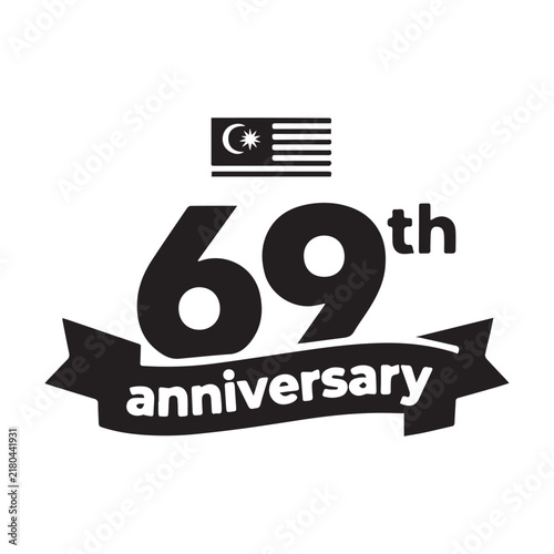 Malaysia 69th Independence Day Anniversary Ribbon Logo Vector Illustration Black Silhouette. 