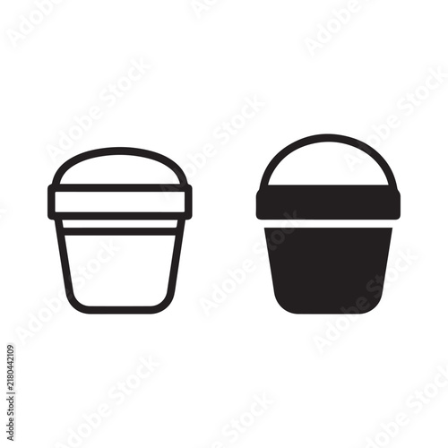 Plastic Water Bucket Icon Set Vector Line Solid Style White Background.