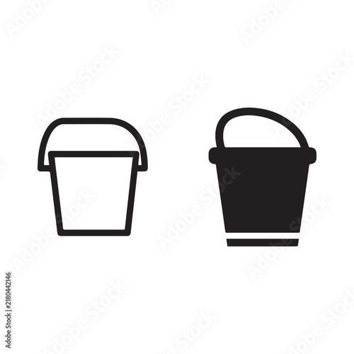 Plastic Water Bucket Icon Set Vector Line Solid Style White Background.