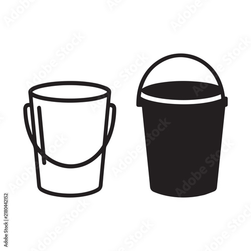 Plastic Water Bucket Icon Set Vector Line Solid Style White Background.