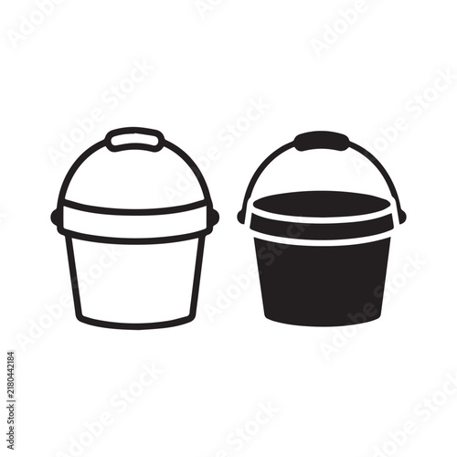 Plastic Water Bucket Icon Set Vector Line Solid Style White Background.