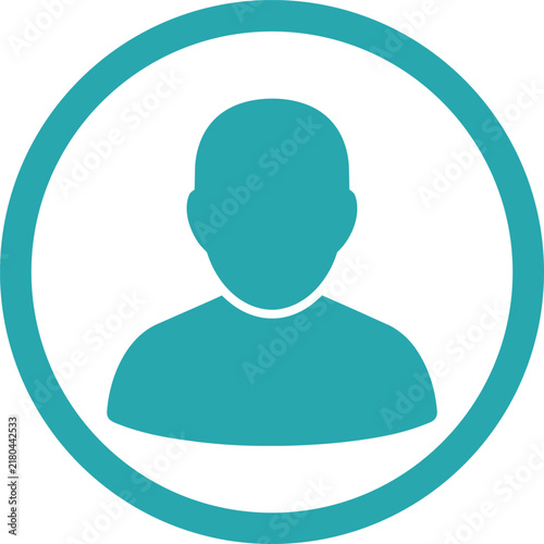 Teal user profile icon featuring a stylized human head and shoulders silhouette inside a circular border