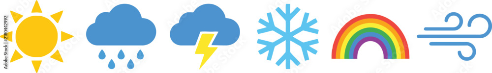 Obraz premium A collection of colorful weather icons representing various meteorological conditions.