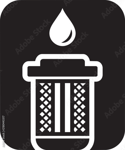 Water filter cartridge icon, white symbol on a black rounded square background purification
