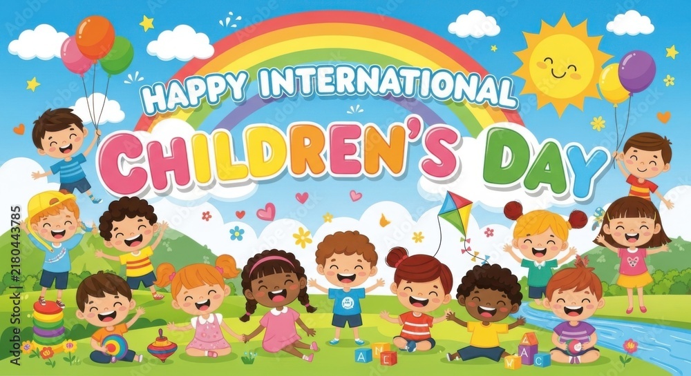 Fototapeta premium happy international children's day colorful illustration