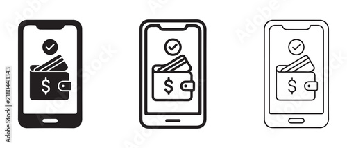 mobile phones displaying digital wallet or payment app with money and confirmation icons for financial transactions