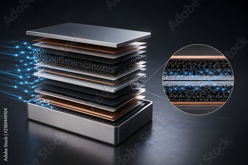 Obraz na płótnie Multilayer Advanced Semiconductor Material Stack with Copper Conductive Layers and Microstructured Electronics