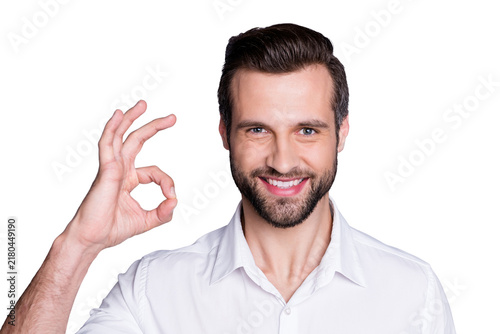 Canvastavla Portrait of positive cheerful confident man attorney investor economist enjoy ex