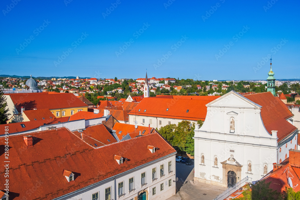 Fototapeta premium Panoramic view of historic upper town of Zagreb, Catherine's square, capital of Croatia 