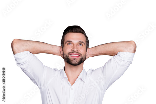 Canvastavla Close-up portrait of his he nice attractive content successful dreamy cheerful c