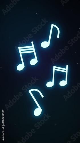 Glowing musical notes floating in dark space with subtle star-like specks
