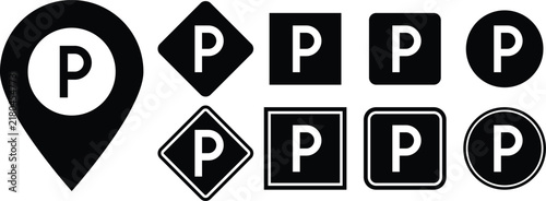 various of parking sign icons suitable for digital navigation, app design, infographics, wayfinding maps and traffic design. (EPS format)