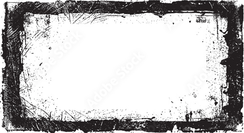 Rectangular grunge frame with thick distressed black borders and a scratched surface texture isolated on a white background