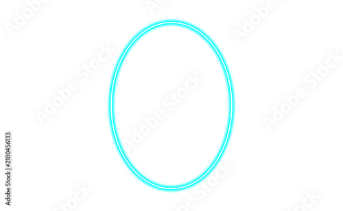Glowing cyan neon oval frame isolated on transparent background
