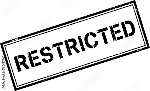 Black grunge rubber stamp with the word restricted inside a rectangular border for security and legal notice