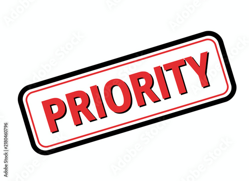 Red priority stamp icon with bold text in a rectangular frame for business document and office work labels