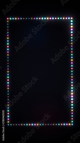Colorful glowing lights arranged in a rectangular frame against a dark background
