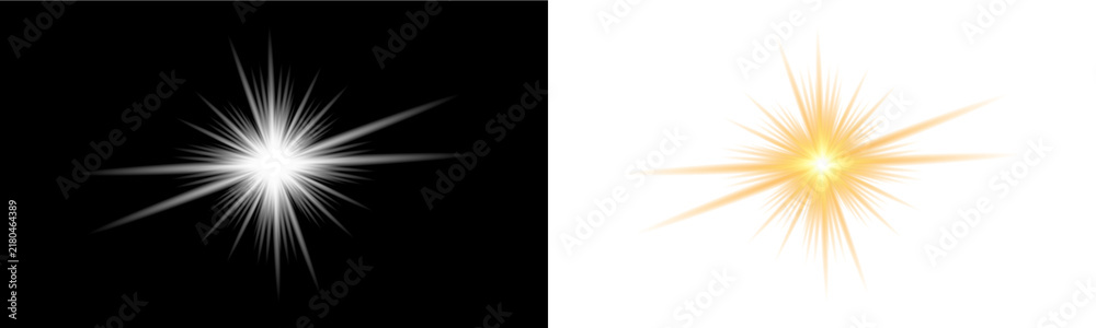 Fototapeta premium Set of glowing light stars with rays and sparkles isolated on transparent background