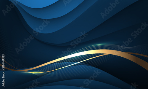 Abstract luxury golden lines curve wave on blue background vector