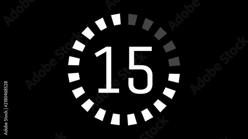 20 second countdown timer featuring a circular segmented ring with white blocks gradually disappearing as time counts down on black background