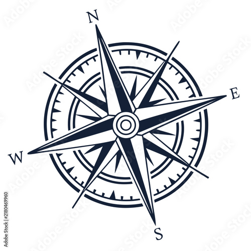 Foto A black and white of a detailed nautical compass rose with cardinal directions,